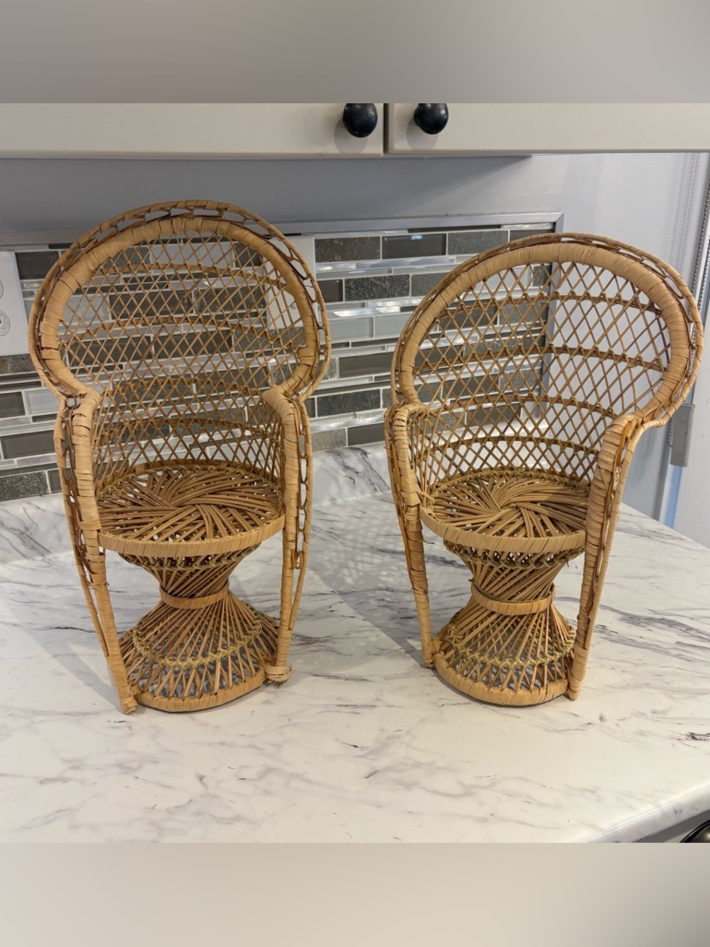 Vintage Wicker Peacock chair set plant stands doll chairs decor